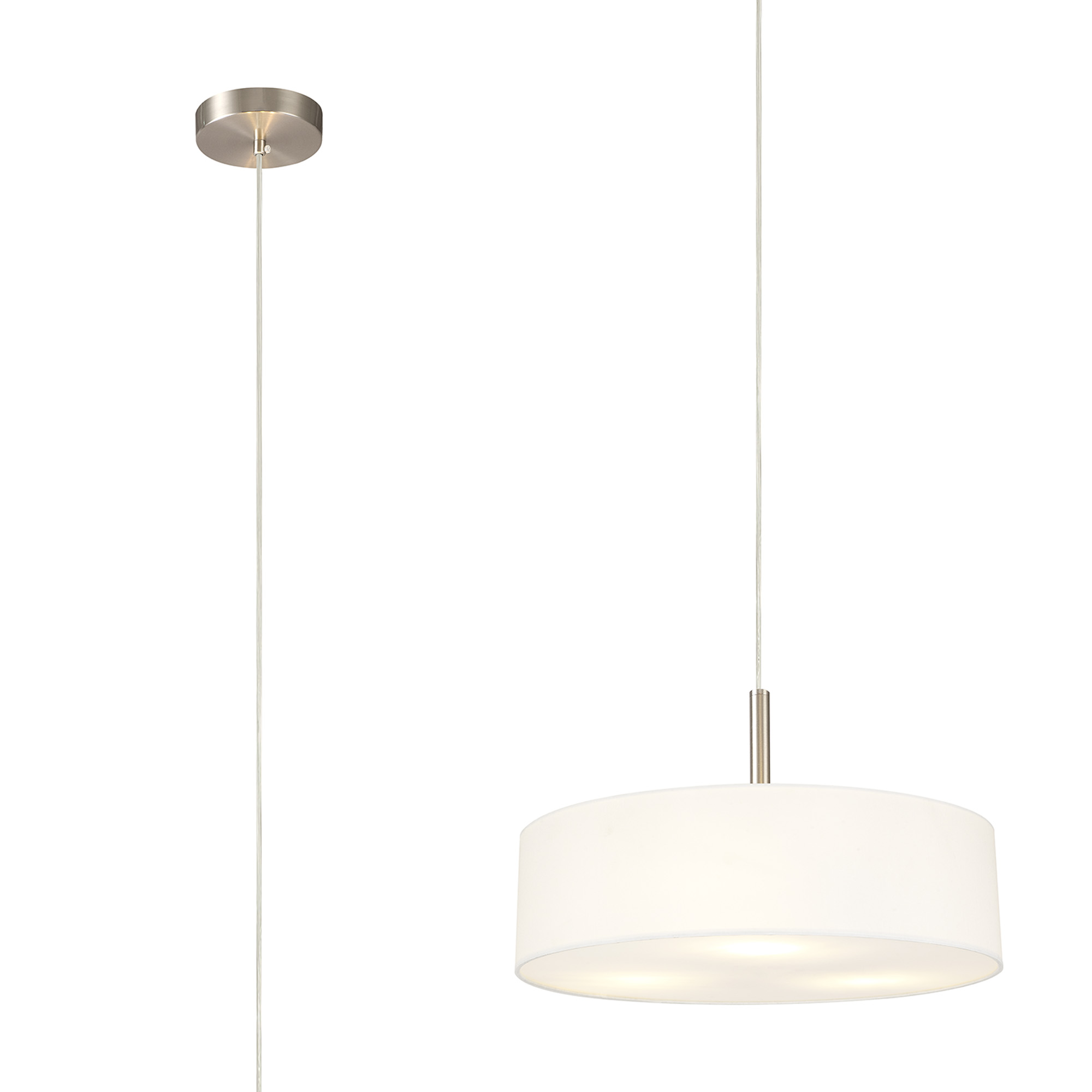 DK0721  Baymont 45cm 3 Light Pendant Satin Nickel, White